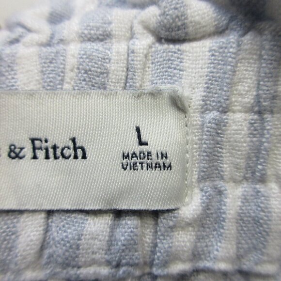 Abercrombie & Fitch Paperbag Shorts Women L White Blue Striped Linen Blend - Picture 4 of 11